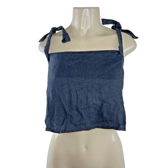 Reformation Crop Top Size XS Black Square Neck Tie Straps Light Surplus Fabric - Picture 1 of 7